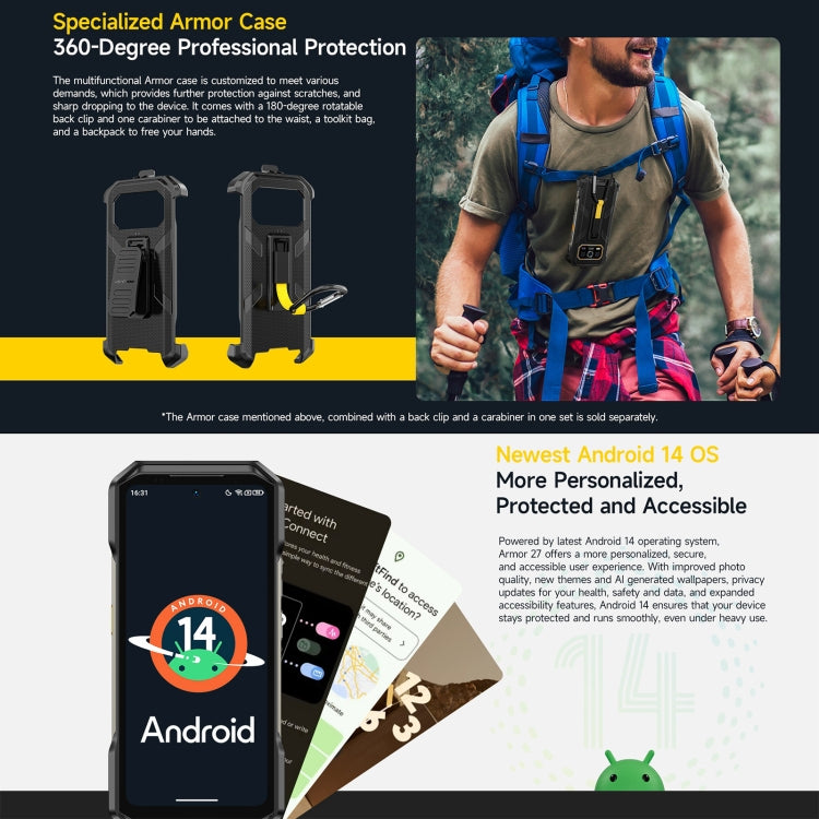 Teléfono robusto Ulefone Armor 27 4G, 12 GB + 256 GB, visión nocturna, 10600 mAh, pantalla de 6,78 pulgadas, Android 14, MediaTek Helio G99