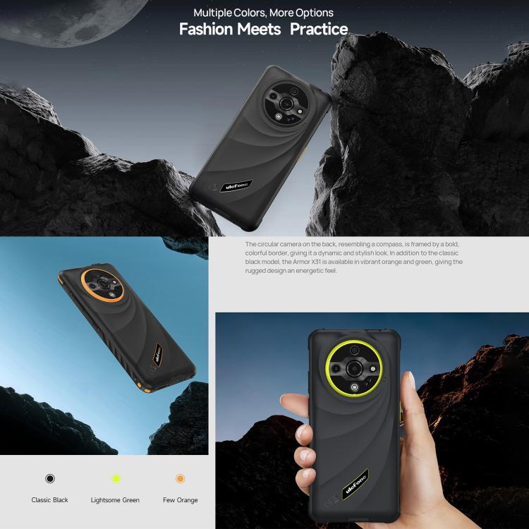 Ulefone Armor X31 Rugged Phone - 6GB RAM, 128GB Storage, Night Vision, IP68/IP69K, 6.56" Display, Android 14, MediaTek Helio G91, 4G, NFC, OTG