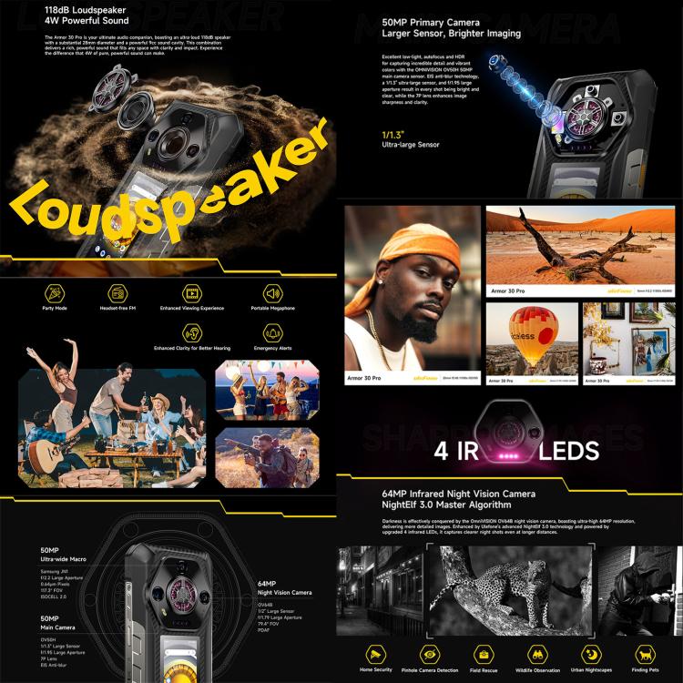 Ulefone Armor 30 Pro Rugged Phone with Dual Screen, 16GB+512GB, Night Vision, 5G Connectivity, and Android 14