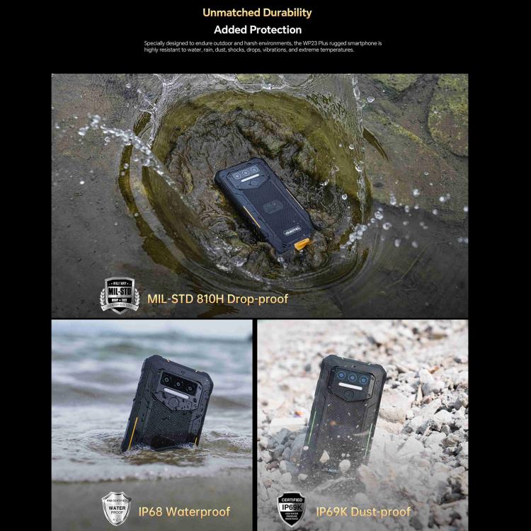 Teléfono robusto Oukitel WP23 Plus de 8 GB + 256 GB, 6,52 pulgadas, Android 14.0, Unisoc T606 de ocho núcleos, NFC, OTG, red 4G 
