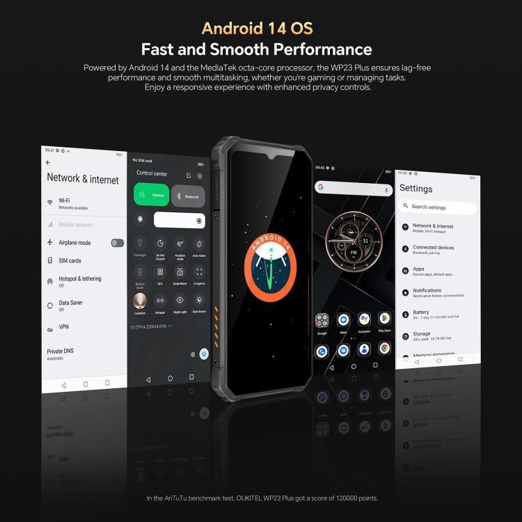 Teléfono robusto Oukitel WP23 Plus de 8 GB + 256 GB, 6,52 pulgadas, Android 14.0, Unisoc T606 de ocho núcleos, NFC, OTG, red 4G 