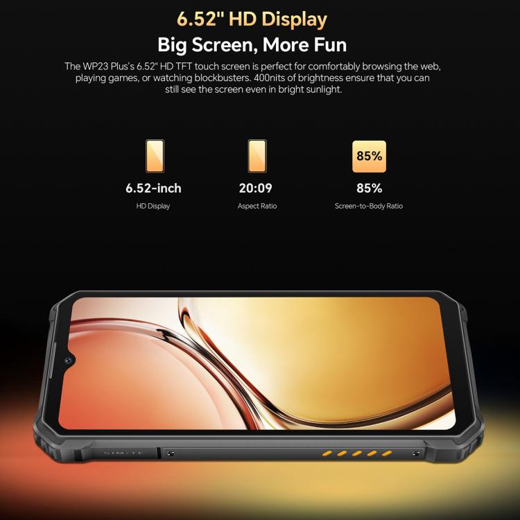 Teléfono robusto Oukitel WP23 Plus de 8 GB + 256 GB, 6,52 pulgadas, Android 14.0, Unisoc T606 de ocho núcleos, NFC, OTG, red 4G 