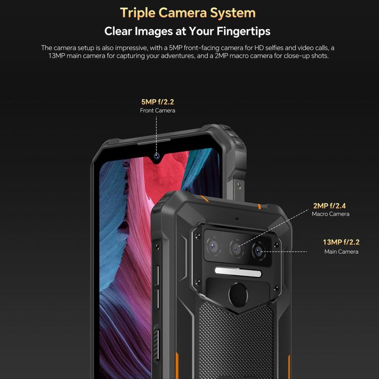 Teléfono robusto Oukitel WP23 Plus de 8 GB + 256 GB, 6,52 pulgadas, Android 14.0, Unisoc T606 de ocho núcleos, NFC, OTG, red 4G 