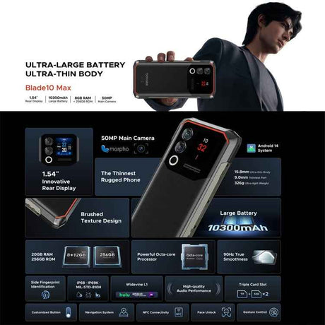 DOOGEE Blade 10 Max, 20GB+256GB, 6.56 inch + 1.54 inch 10300mAh, Android 14 Spreadtrum T606