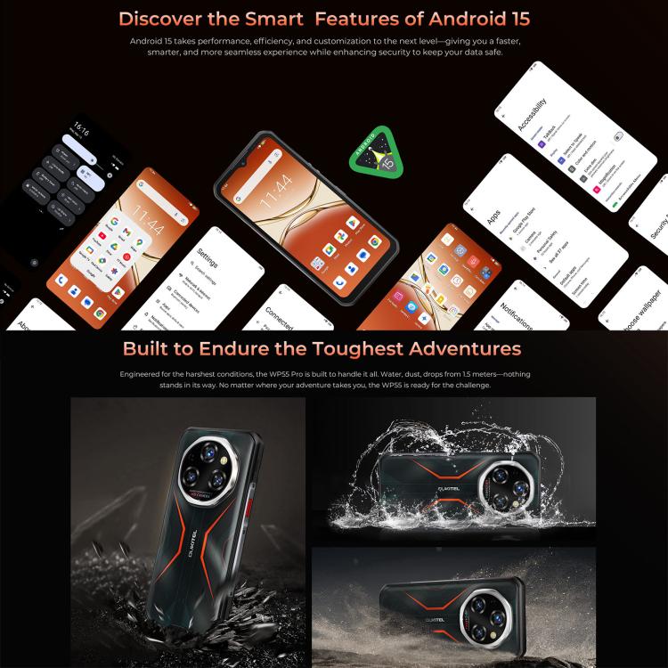 Teléfono robusto Oukitel WP55 Pro 5G, 16 GB + 512 GB, cámara de 108 MP, reconocimiento de huellas dactilares, pantalla de 6,6 pulgadas, Android 15, MediaTek Dimensity 7025 