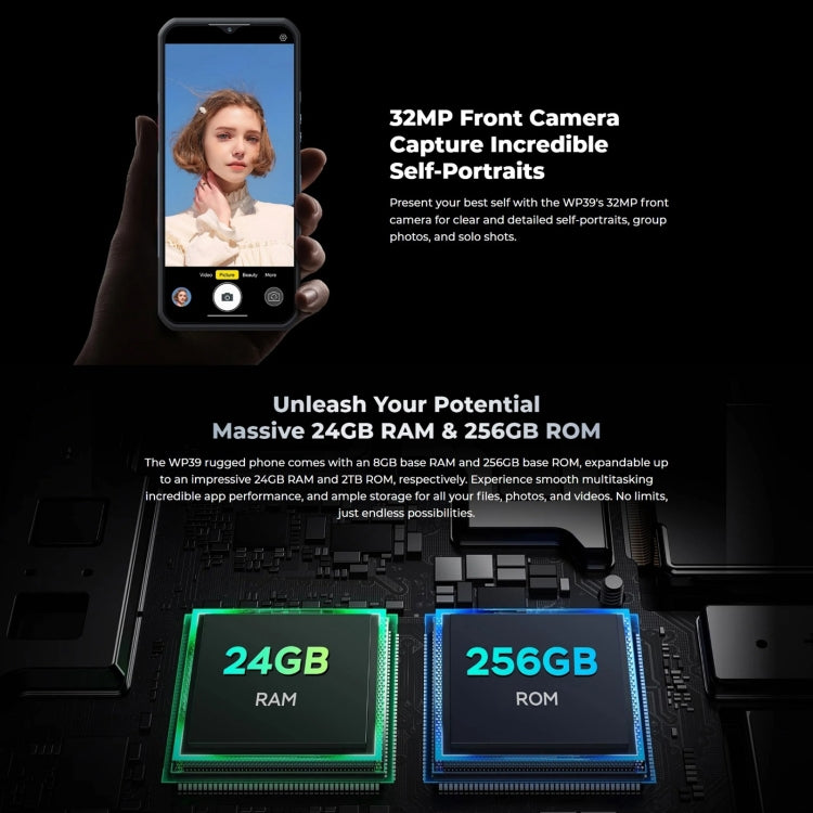 Oukitel WP39 Pro 5G Rugged Phone, 6GB+256GB, Night Vision, Fingerprint Identification, 6.6 inch MediaTek Dimensity 6100+ Octa Core, NFC, OTG, Network: 5G, WP39 5G