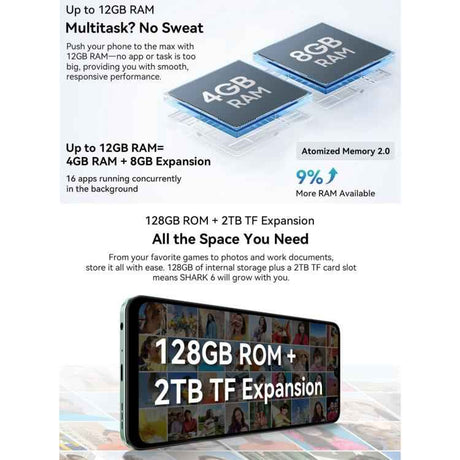 Blackview SHARK 6 5G, 4GB+128GB, 6.88 inch, 120Hz Display, Android 15 Unisoc UMS9620 T8100