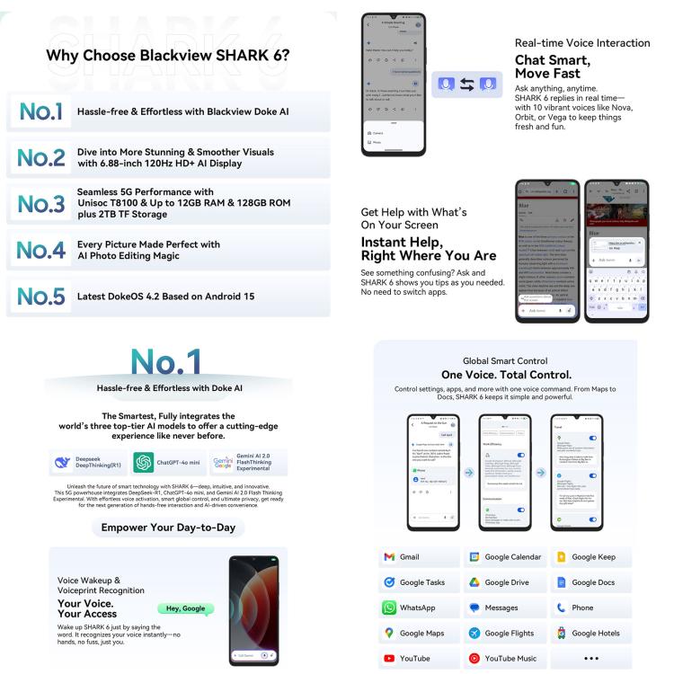 Blackview SHARK 6 5G, 8GB+128GB, 6.88 inch, 120Hz Display, Android 15, Unisoc UMS9620 T8100