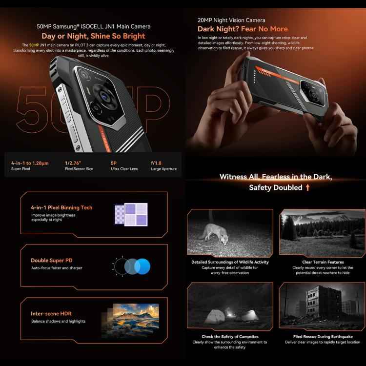Blackview Oscal Pilot 3 5G Rugged Phone, 12GB+256GB, Night Vision Camera, 7500mAh, 6.56 inch Android 15 MediaTek Dimensity 6300