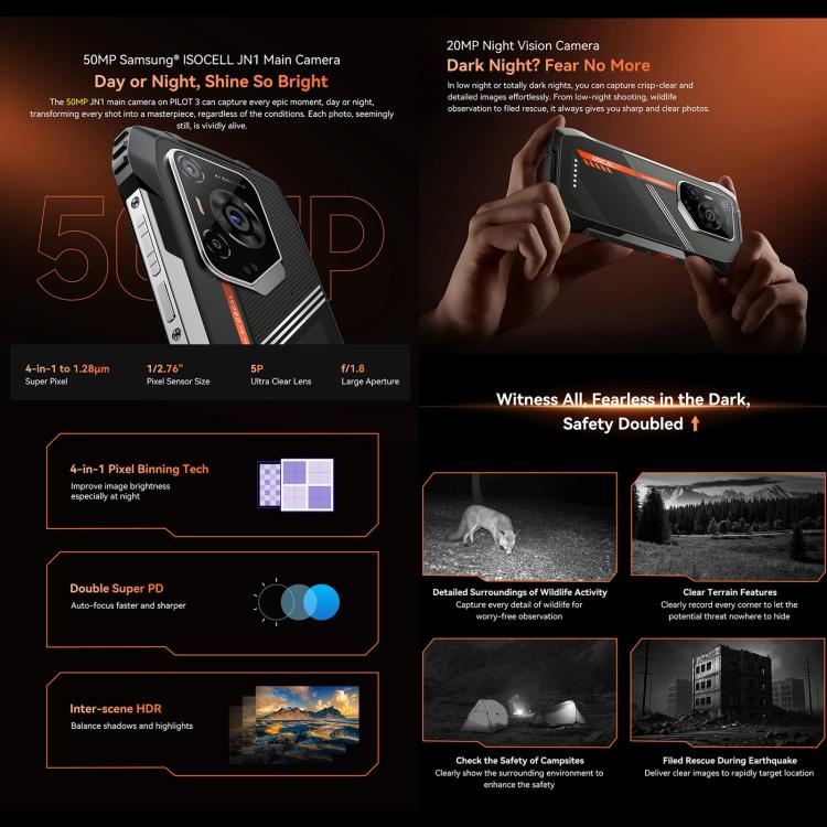 Blackview Oscal Pilot 3 5G Rugged Phone, 12GB+256GB, Night Vision Camera, 7500mAh, 6.56 inch Android 15 MediaTek Dimensity 6300
