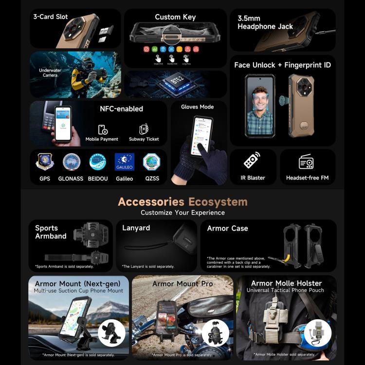 Ulefone Armor X16 Pro 5GB, 8GB + 256GB, Visión Nocturna, Teléfono Resistente IP68/IP69K, 6.56 pulgadas, Android 15, MediaTek Dimensity 6300