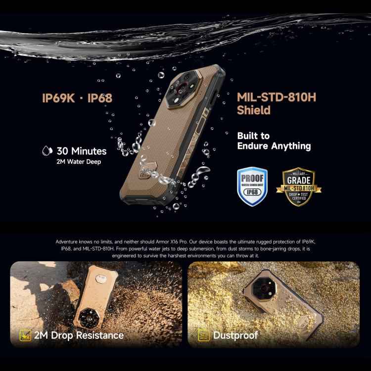 Ulefone Armor X16 Pro 5GB, 16GB+256GB, Night Vision, IP68/IP69K Rugged Phone, 6.56 inch Android 15 MediaTek Dimensity 6300