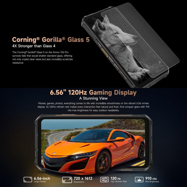 Ulefone Armor X16 Pro 5GB, 8GB + 256GB, Visión Nocturna, Teléfono Resistente IP68/IP69K, 6.56 pulgadas, Android 15, MediaTek Dimensity 6300