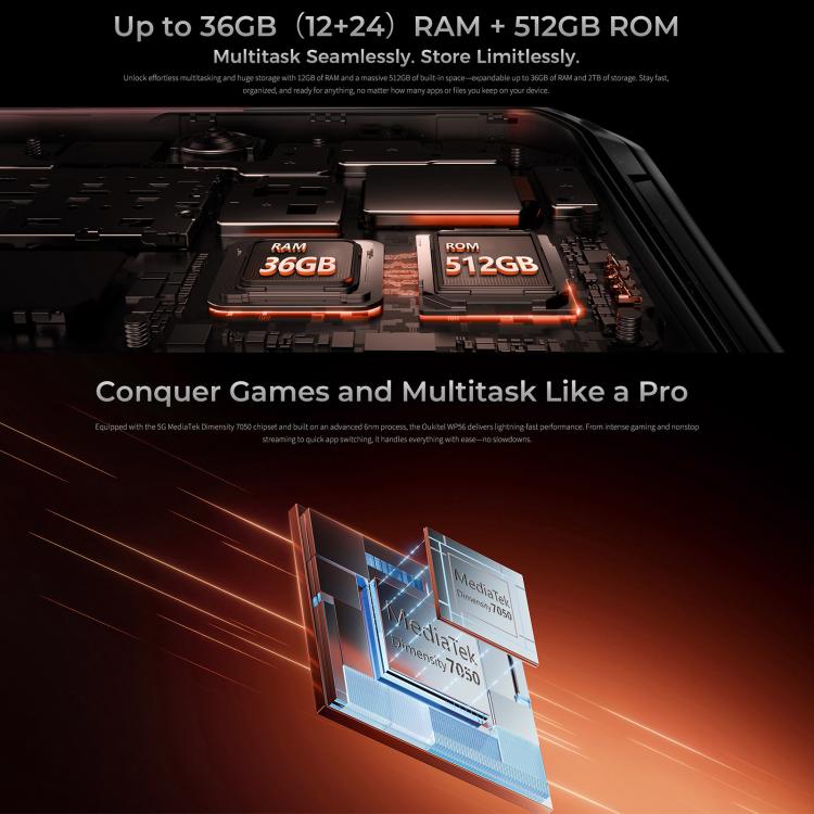 Teléfono robusto Oukitel WP56 5G: 12 GB de RAM, 512 GB de almacenamiento, cámara de 108 MP, pantalla de 6,8", Android 15, red 5G 