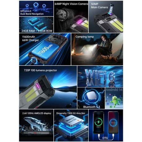 Unihertz 8849 Tank 4 5G Rugged Phone, 12GB+512GB,11,600 mAh battery, 6.78 inch Android 14 Dimensity 7300 Octa Core