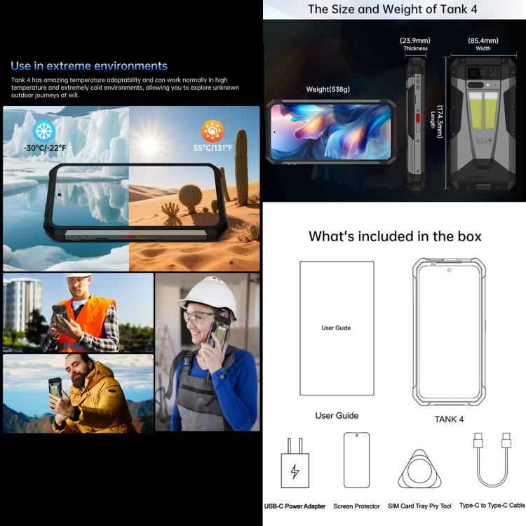 Unihertz 8849 Tank 4 5G Rugged Phone, 12GB+512GB,11,600 mAh battery, 6.78 inch Android 14 Dimensity 7300 Octa Core