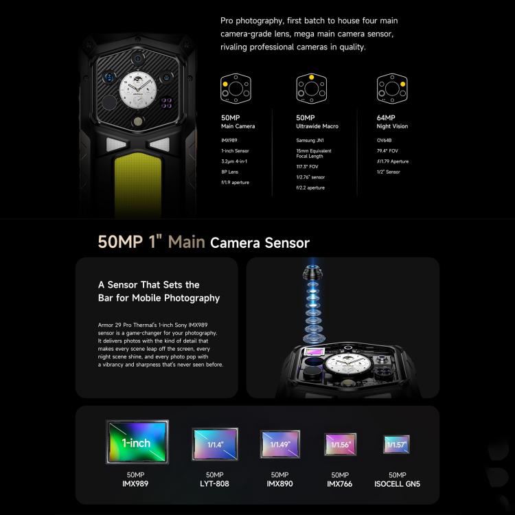 Ulefone Armor 29 Pro 5G, versión térmica, teléfono robusto, 16 GB + 512 GB, pantalla de 6,67 pulgadas + 1,04 pulgadas, procesador MediaTek Dimensity 7400 Octa Core, Android 15