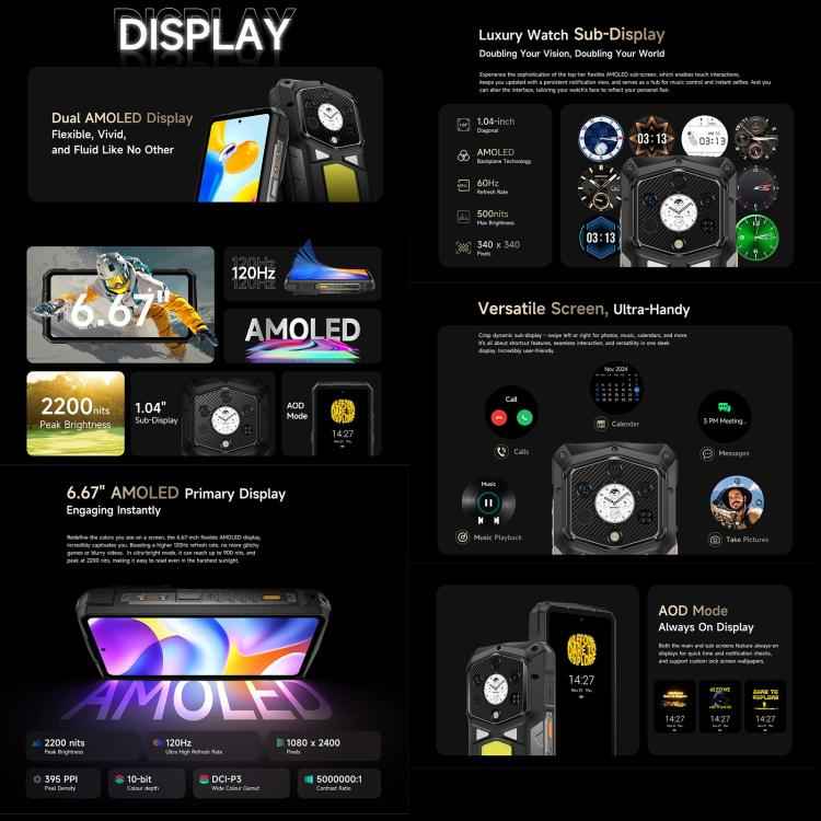 Ulefone Armor 29 Pro 5G Rugged Phone, 16GB+512GB,  6.67 inch + 1.04" Rear Sub-Display,21200mAh Mega Battery, 120W Flash Charge, Android 15