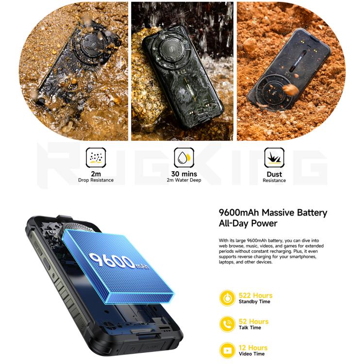 Teléfono robusto Ulefone RugKing 4G, 8 GB + 256 GB, IP68/IP69K, 5,99 pulgadas, Android 15, Unisoc T7255, ocho núcleos