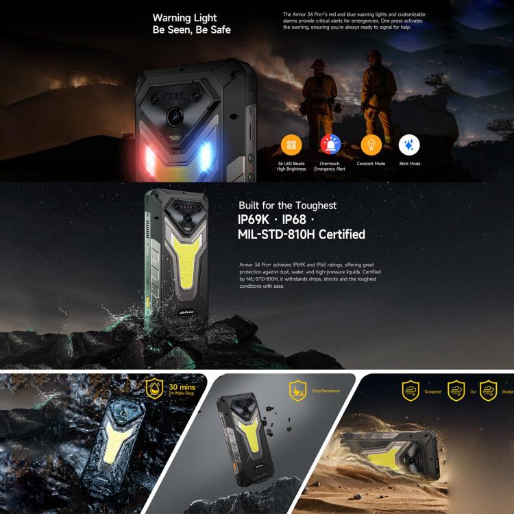 Ulefone Armor 34 Pro+ Projector, 16GB+512GB, Night Vision, IP68/IP69K Rugged Phone, 6.95 inch Android 15 MediaTek Dimensity 7400X Octa Core, Network: 5G, NFC, OTG, Armor 34 Pro+
