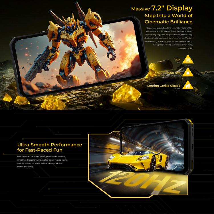 Oukitel WP60 Rugged Phone, 8GB+256GB, Night Vision, 108MP Camera, Side Fingerprint, 7.2 inch Android 15 , Network: 5G, 8GB+256GB