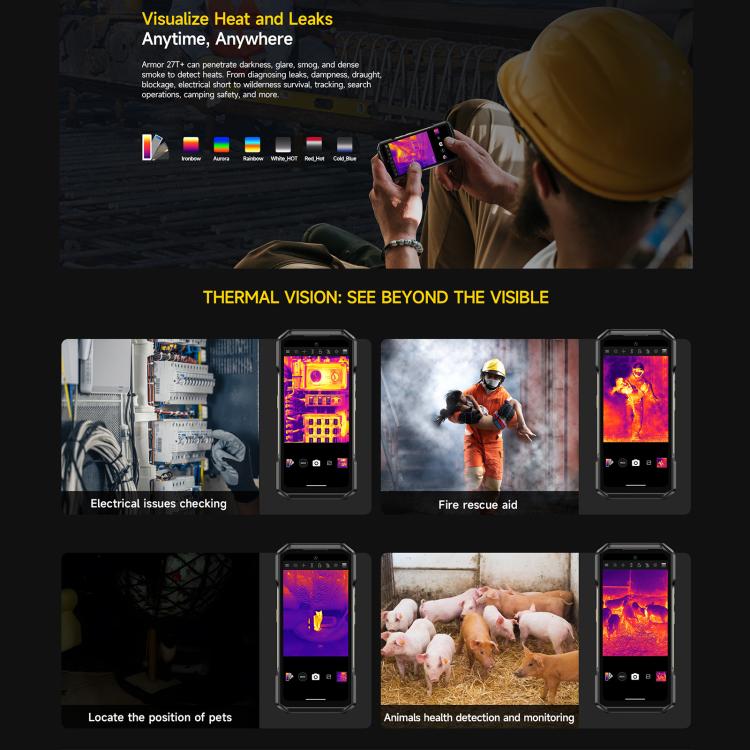 Ulefone Armor 27T+ Rugged Phone, 12GB+256GB, Thermal Imager, Night Vision, 10600mAh, 6.78 inch, Network: 4G, NFC, OTG, Armor 27T+
