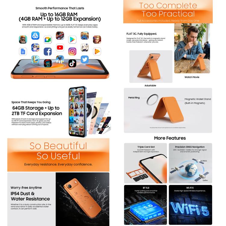 Blackview Oscal FLAT 3C 4G 4GB/64GB – 6.56" Android 16, Unisoc T310, OTG