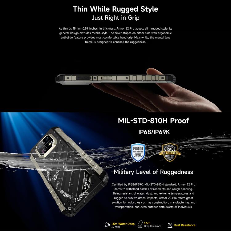 Ulefone Armor 22 Pro Rugged Phone | IP68/IP69K Waterproof, 8GB+128GB