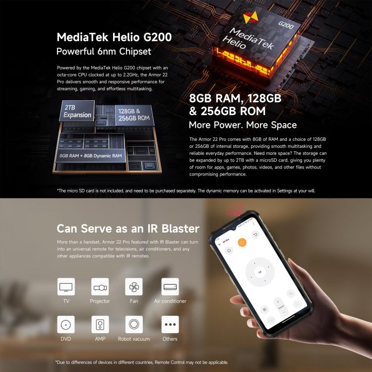Ulefone Armor 22 Pro Rugged Phone | IP68/IP69K Waterproof, 8GB+128GB