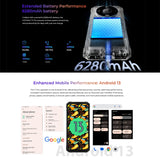 HOTWAV T7 Rugged Android Phone - 6GB RAM, 256GB Storage, 6280mAh Battery, 6.6 Inch Display, Android 13 MT8788, 4G Network, OTG Support