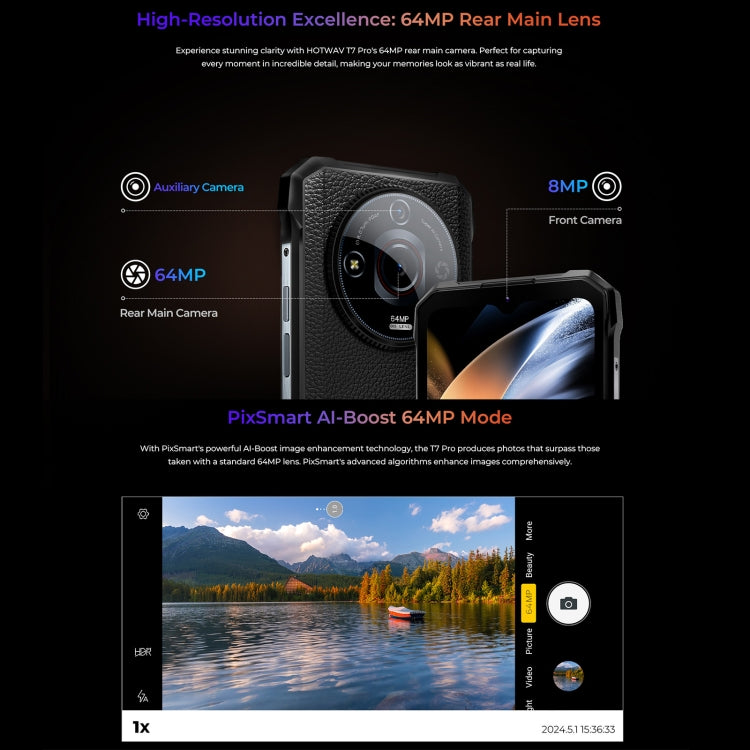 HOTWAV T7 Rugged Android Phone - 6GB RAM, 256GB Storage, 6280mAh Battery, 6.6 Inch Display, Android 13 MT8788, 4G Network, OTG Support