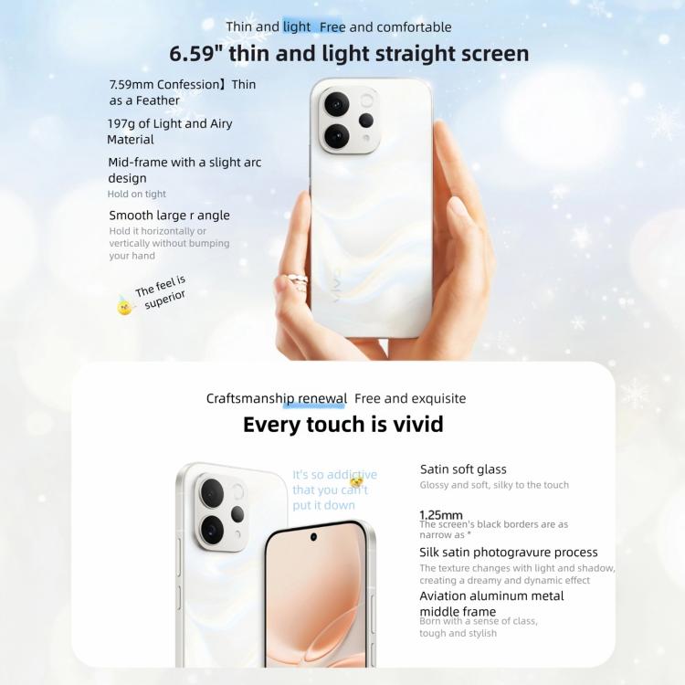 vivo S50, 12GB+512GB, 3D Fingerprint,  6.59 inch Android 16 OriginOS 6 Snapdragon 8s Gen 3 Octa Core, OTG, NFC, Network: 5G, Support Google Play, 12GB+512GB