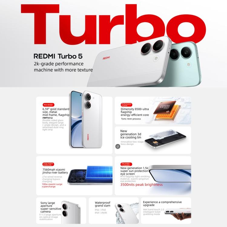 Xiaomi REDMI Turbo 5, 12GB+256GB, 6.59 inch Xiaomi HyperOS 3 Dimensity 8500-Ultra Octa Core, NFC, Network: 5G, 12GB+256GB