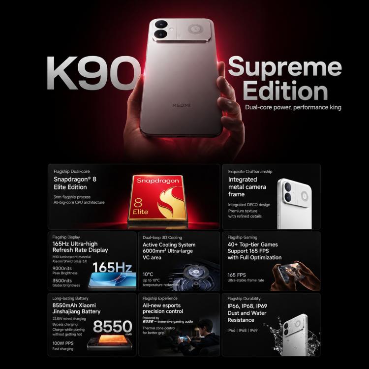 Xiaomi Redmi K90 Ultra, 16GB+512GB, 6.83 inch Xiaomi HyperOS 3 Snapdragon 8 Elite Octa Core, NFC, Network: 5G, 16GB+512GB