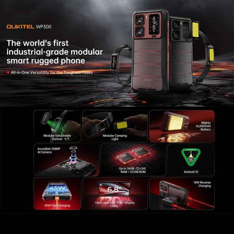 Oukitel WP300 5G Rugged Phone with Watch, 12GB+512GB, 6.8 inch Android 15 MediaTek Dimensity 7050 Octa Core, NFC, OTG