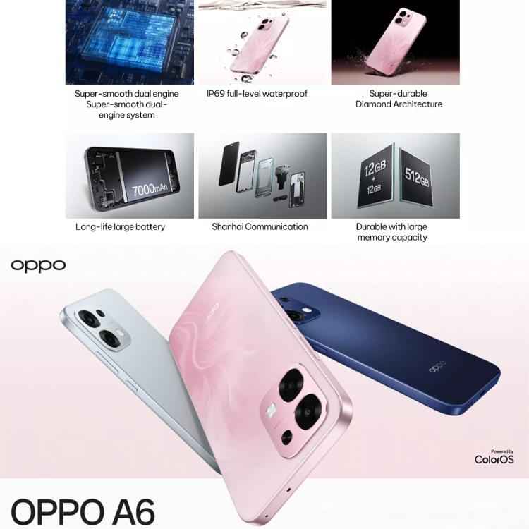 OPPO A6 5G, 8GB+256GB, Screen Fingerprint, 6.57 inch ColorOS 15 Dimensity 7300 Octa Core, NFC, OTG, Network: 5G, 8GB+256GB