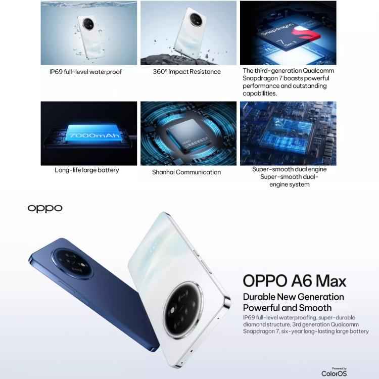 OPPO A6 Max 5G, 8GB+256GB, Screen Fingerprint, 6.8 inch ColorOS 15.0 Android 15 Network: 5G, A6 Max 5G, 8GB+256GB