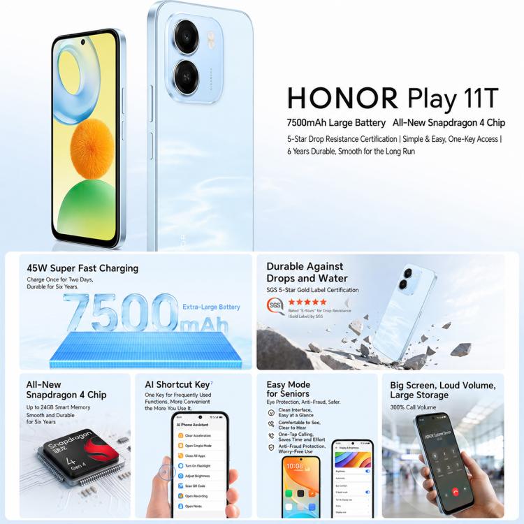 Honor Play11T 5G Smartphone | 8GB+256GB, 6.61" Display, Snapdragon 4 Gen 4