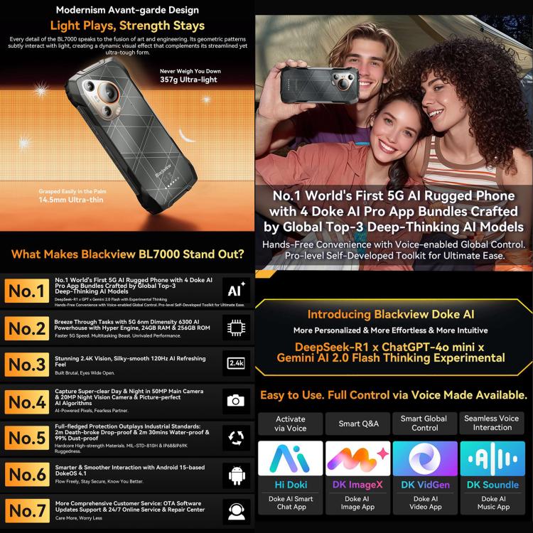 Blackview BL7000 Rugged Phone, 8GB+256GB, 6.78 inch, Night Vision Camera, Android 15 MediaTek Dimensity 6300