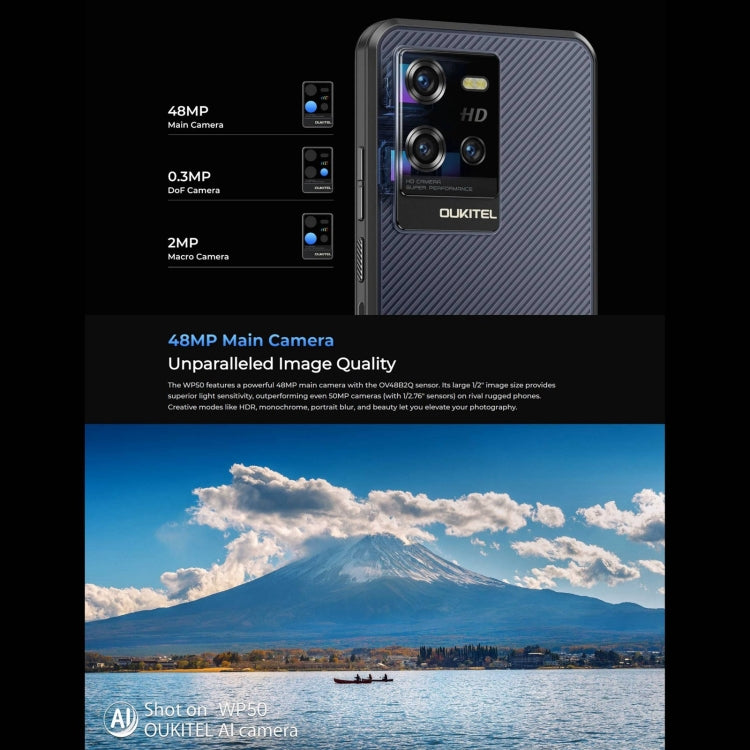 Oukitel WP50 Rugged 5G Phone - 4GB RAM, 256GB Storage, 6.6" Display, Android 14, MediaTek Dimensity 6100+, NFC, 5G Network