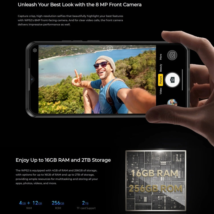 Oukitel WP52 Rugged Phone - 5G, 4GB RAM + 256GB Storage, 6.6 Inch Android 14, MediaTek Dimensity 6100+ Octa-core, NFC, OTG