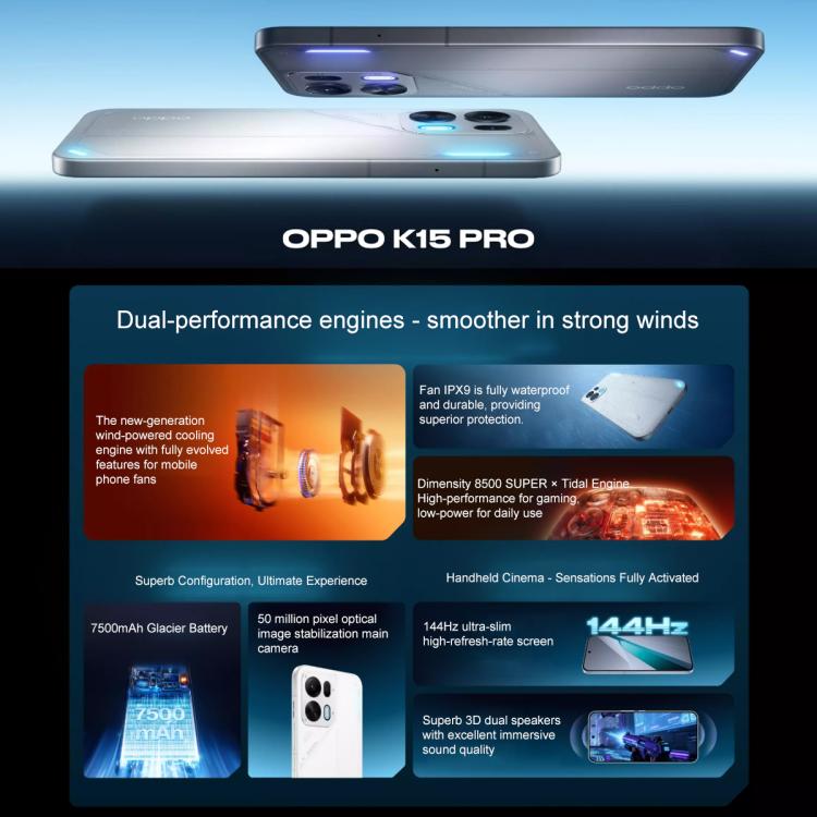 OPPO K15 Pro 5G 12GB/512GB – Dimensity 8500 SUPER, ColorOS 16, Screen Fingerprint