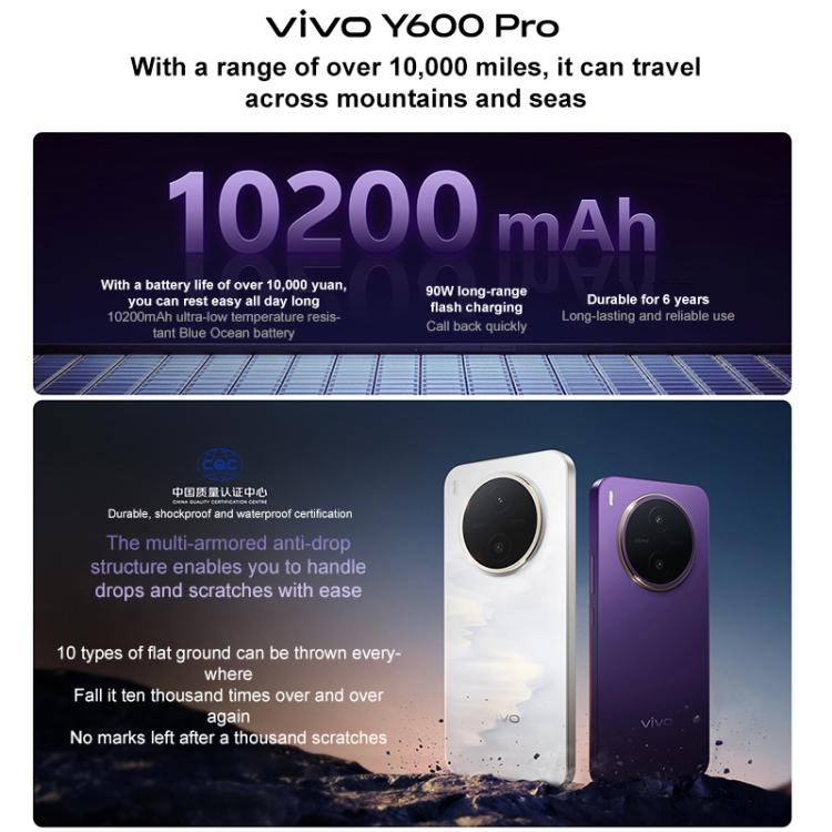 vivo Y600 Pro, 8GB+256GB, In-screen Fingerprint, 6.83 inch Android 16 OriginOS 6 Dimensity 7300e Octa Core, OTG, NFC, Network: 5G, 8GB+256GB