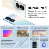 HONOR 70 5G Triple Back Cameras, Screen Fingerprint Identification,  6.67 inch Magic UI 6.1 Qualcomm Snapdragon 778G Plus Octa Core up to 2.5GHz, Network: 5G, Honor 70 5G 12GB+512GB, 12GB+512GB