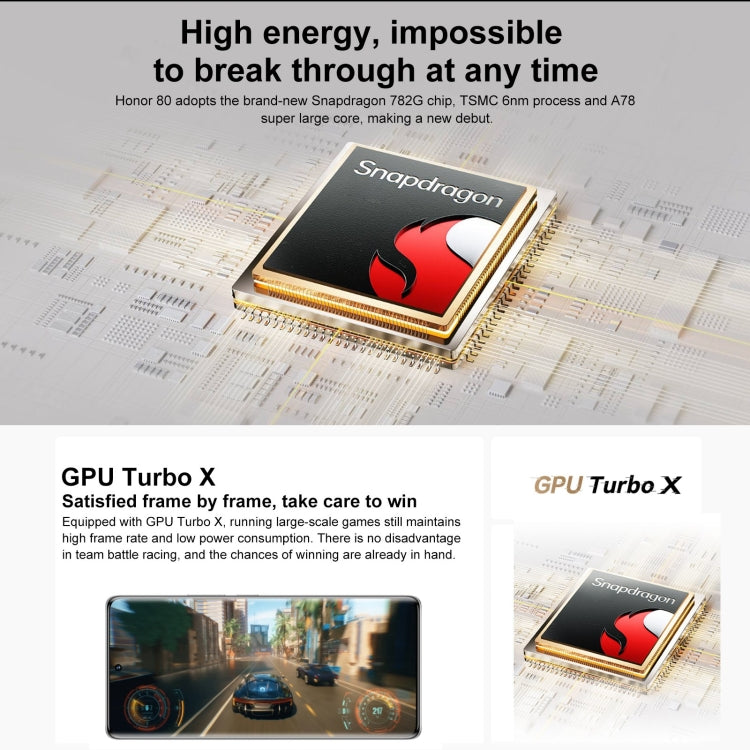 HONOR 80 5G Triple Back Cameras, Screen Fingerprint Identification, 6.67 inch Magic UI 7.0 Qualcomm Snapdragon 782G Octa Core up to  2.7GHz, Network: 5G, OTG, NFC, Not Support Google Play, Honor 80 5G, 8GB+256GB