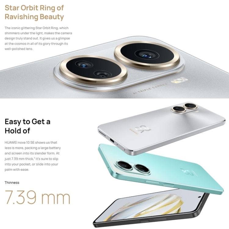 HUAWEI nova 10 SE Triple Back Cameras + Single Front Camera, Side Fingerprint Identification, 6.67 inch HarmonyOS 2.0.1 Qualcomm Snapdragon 680 Octa Core, Network: 4G, nova 10 SE 256GB