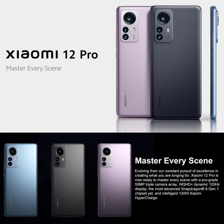Xiaomi 12 Pro (versión global UE) con triple cámara trasera, Face ID, lector de huellas, batería de 4600 mAh, pantalla de 6,73", MIUI 13/Android 12, Snapdragon 8 Gen 1, 5G, NFC