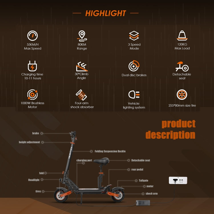 KUGOO G2 Max 1000W Folding E-Scooter, 48V 20AH, LED Display