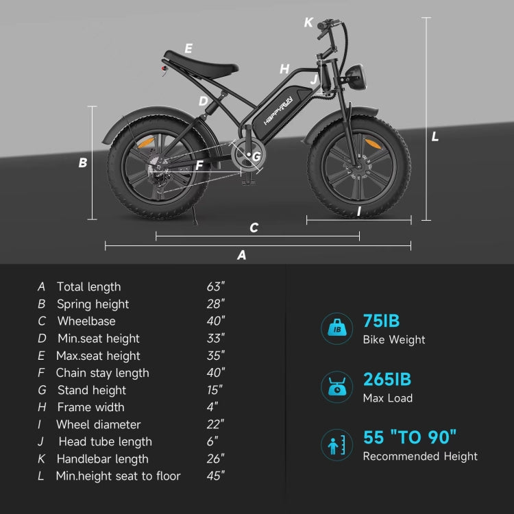 HappyRun G50 750W E-Bike: 48V/18AH, LED Display, 20'' Tires, US/EU Plug