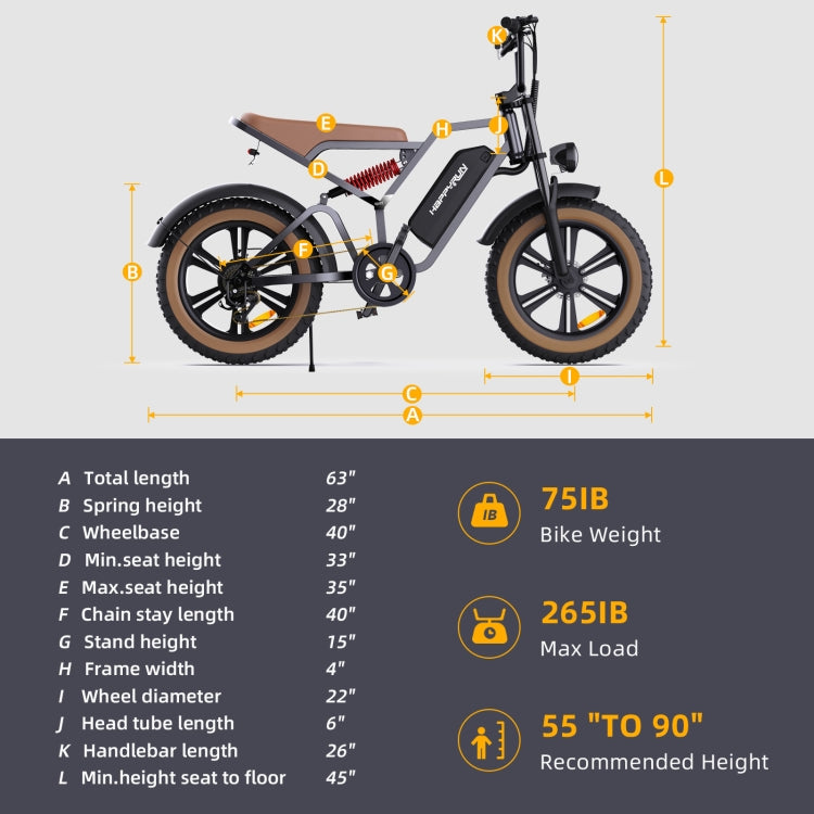 HappyRun G60 750W E-Bike: 48V, 20" Tires, LED Display, US/EU Plug